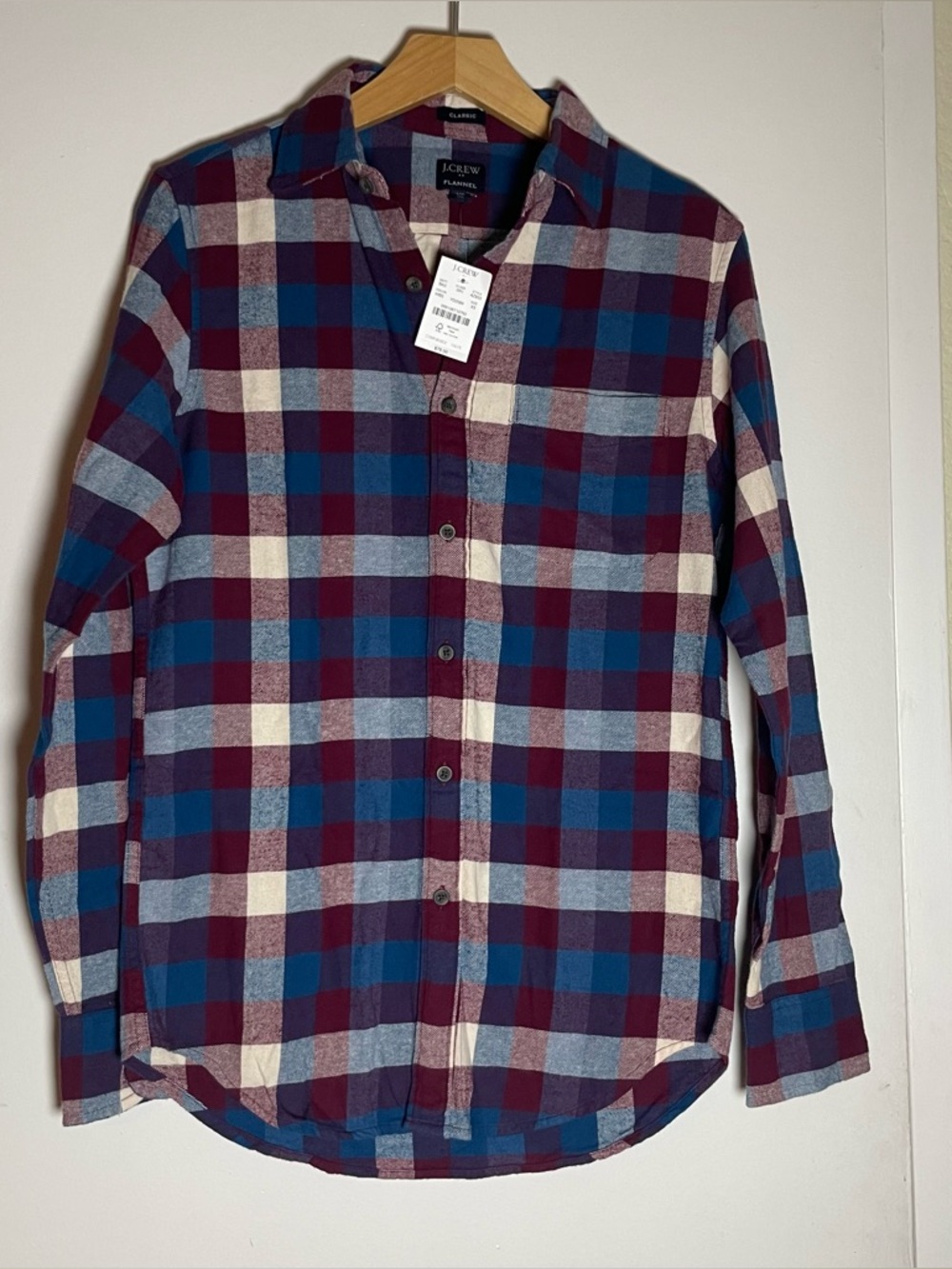 J. Crew Men’s Burgundy, Blue & Cream Plaid Button-Down Shirt